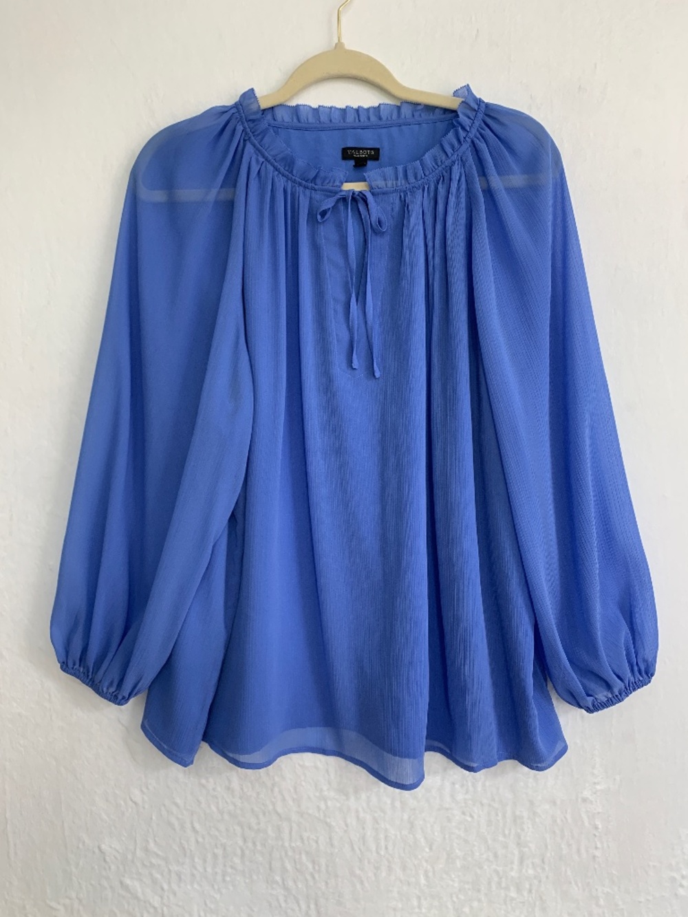 Talbots Tie Neck Chiffon Blouse Blue Sz 1XP